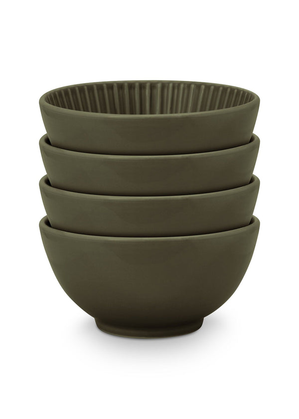 Set/4 Bowls on Foot Relievo Dark Green 15.5cm
