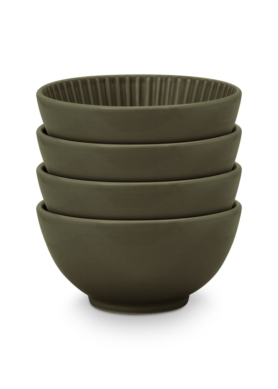 Set/4 Bowls on Foot Relievo Dark Green 15.5cm