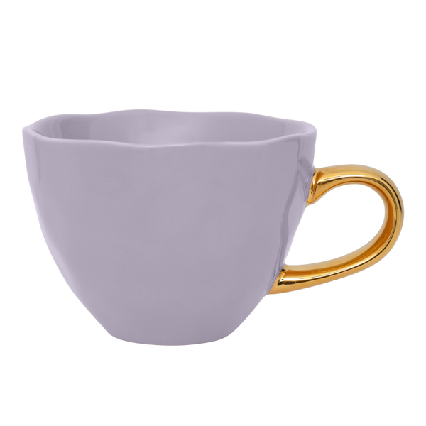 Good morning cappuccino-/theekop en bord lila, set van 4, in geschenkverpakking