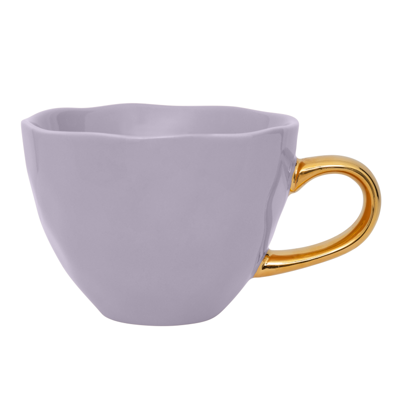 Good morning cappuccino-/theekop en bord lila, set van 4, in geschenkverpakking