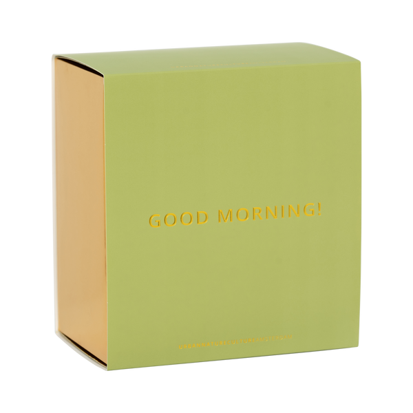 Good morning cappuccino-/theekop en bord lila, set van 4, in geschenkverpakking
