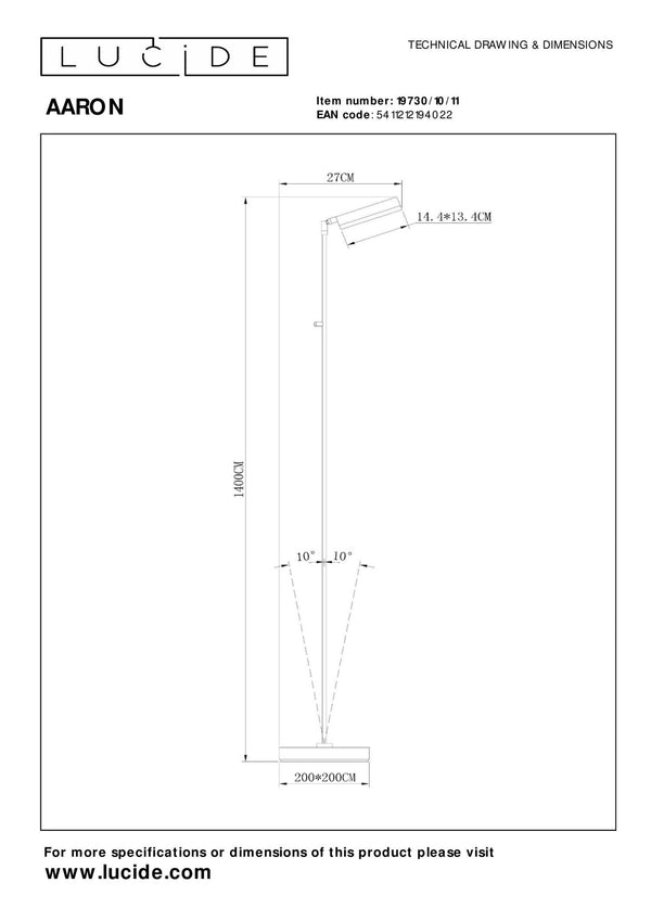 Lucide AARON dimbare LED-leesvloerlamp 12 W, 2700–4000 K, chroom