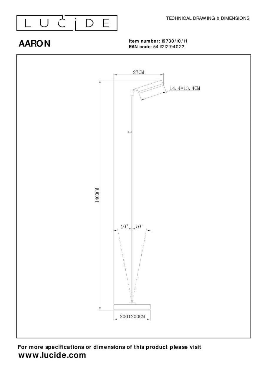 Lucide AARON dimbare LED-leesvloerlamp 12 W, 2700–4000 K, chroom