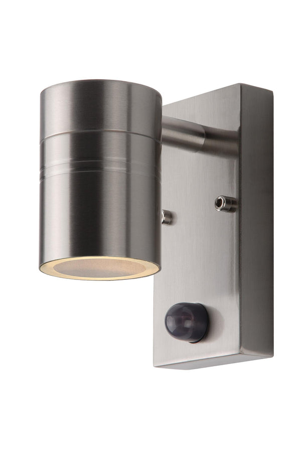Lucide ARNE-LED wandspot voor binnen en buiten met bewegings- en dag-nachtsensor Ø 6,3 cm, GU10, 5 W, IP44, satijnchroom