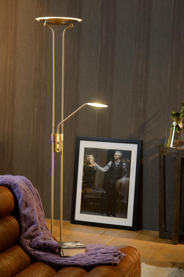 Lucide CHAMPION-LED dimbare LED-leesvloerlamp Ø 30 cm, satijnchroom