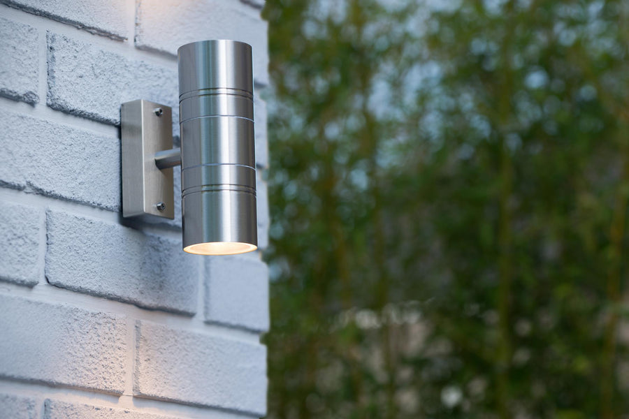 Lucide ARNE-LED wandlamp voor binnen en buiten Ø 6,3 cm, 2 × 5 W, IP44, satijnchroom
