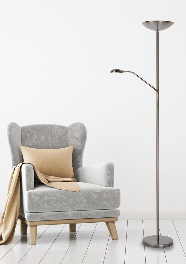 Lucide ZENITH dimbare LED-leesvloerlamp satijnchroom