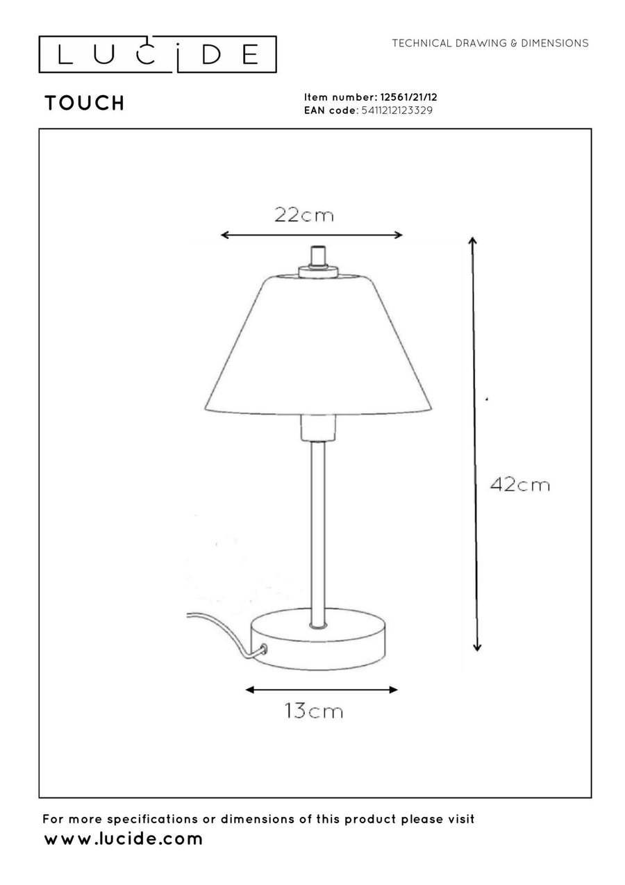 Lucide TOUCH tafellamp Ø 22 cm, E14, satijnchroom