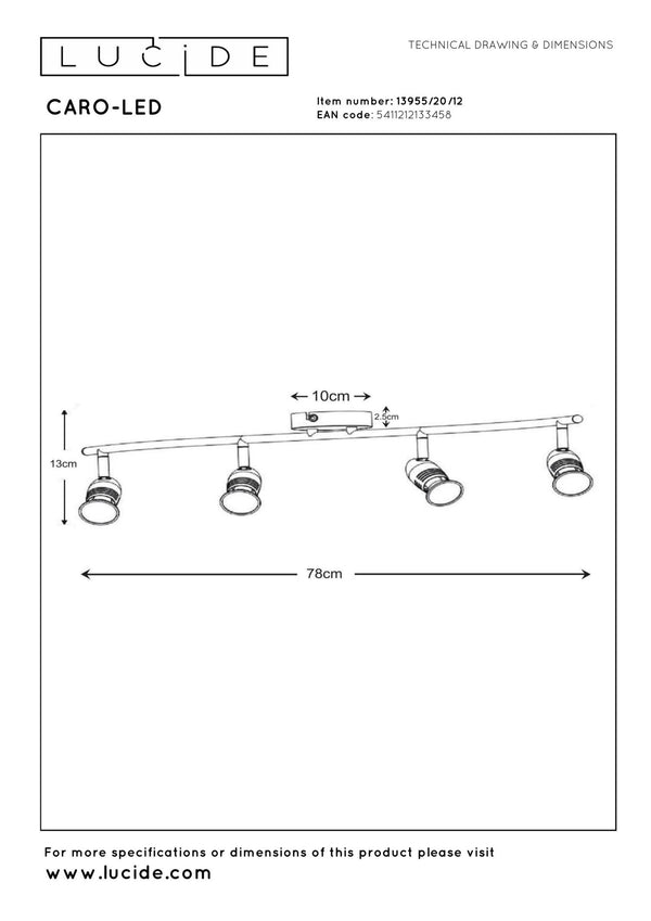 Lucide CARO-LED plafondspot 4 × GU10, 4 × 5 W, satijnchroom