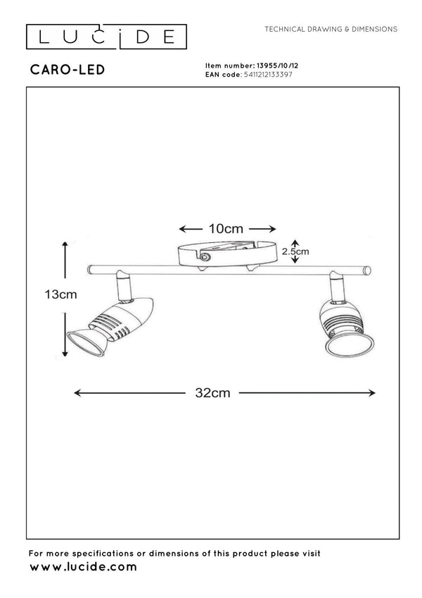 Lucide CARO-LED plafondspot 2 × GU10, 2 × 5 W, satijnchroom