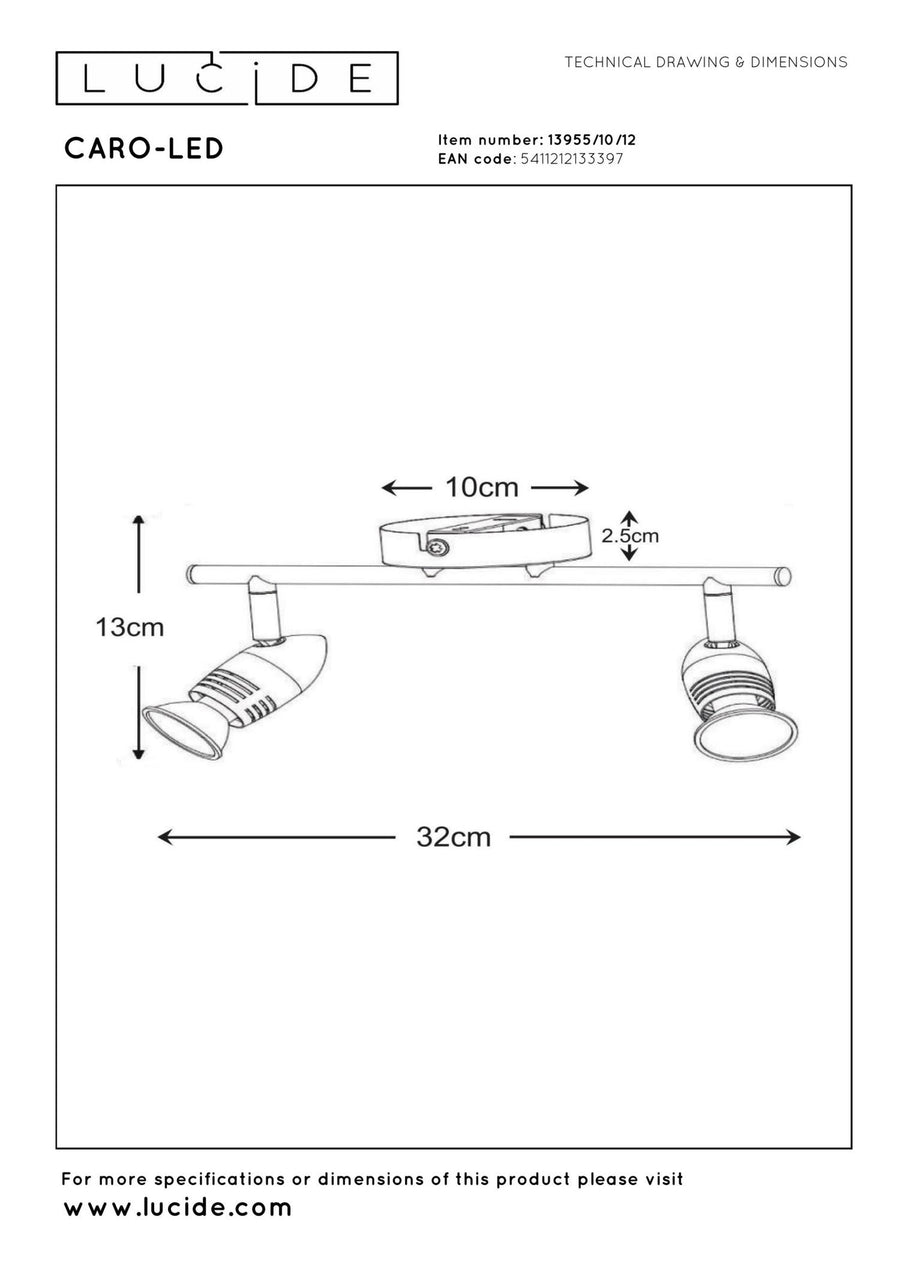 Lucide CARO-LED plafondspot 2 × GU10, 2 × 5 W, satijnchroom