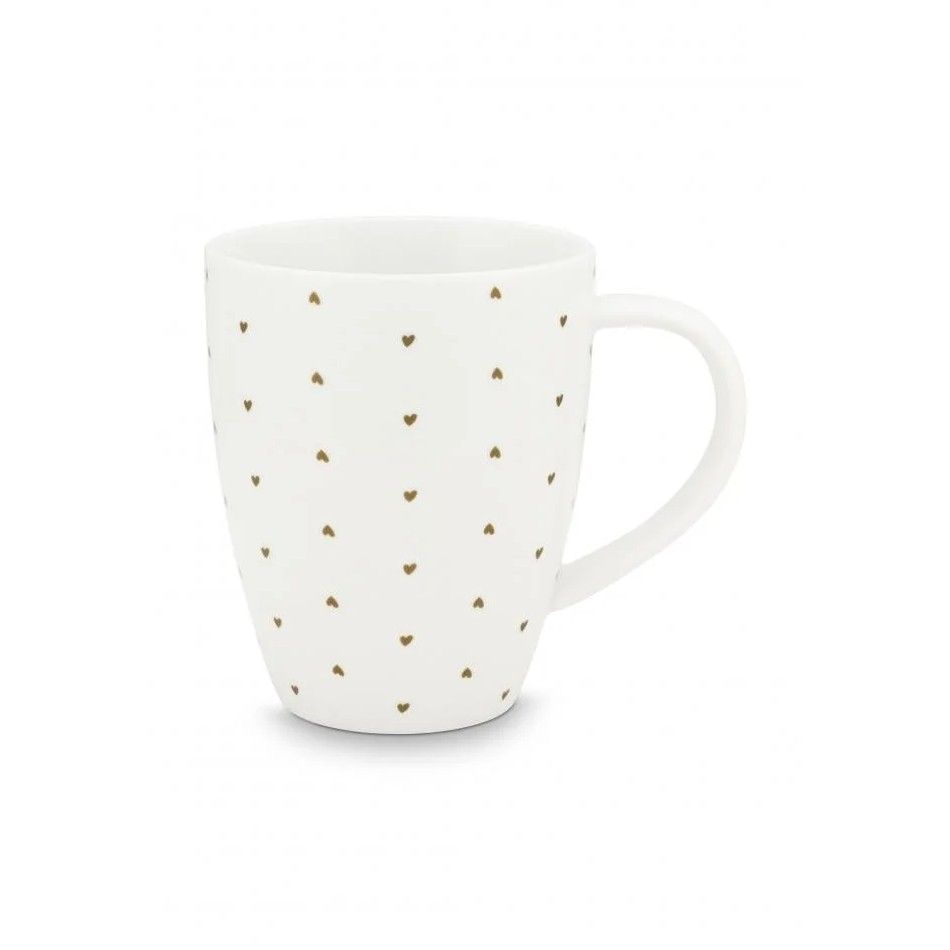XL Mug with Ear White Golden Hearts 400ml