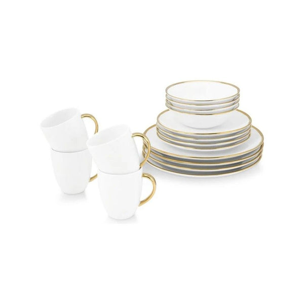 Set/16 Dinnerware Raw White Gold