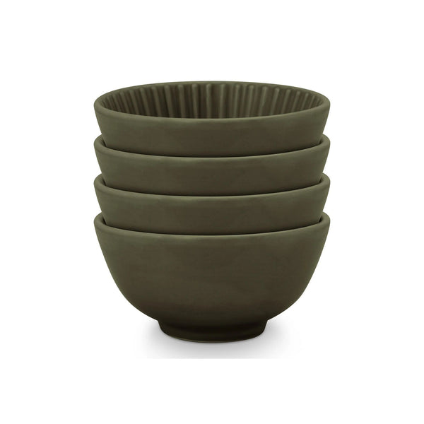 Set/4 Bowls on Foot Relievo Dark Green 12.5cm