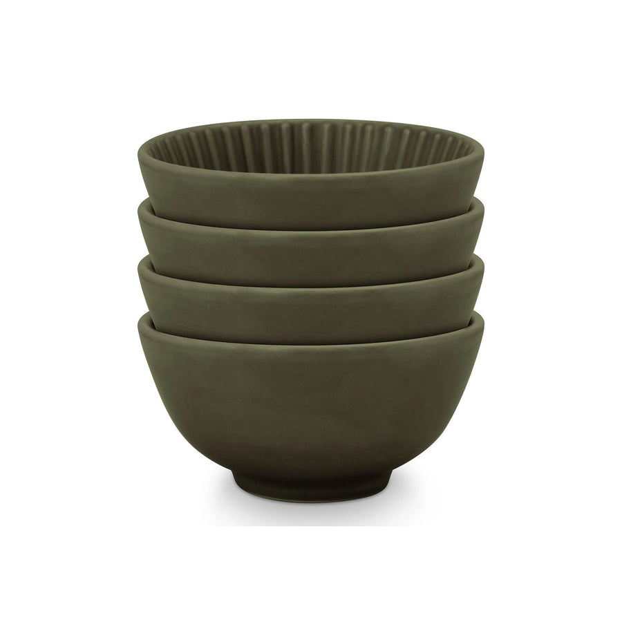 Set/4 Bowls on Foot Relievo Dark Green 12.5cm