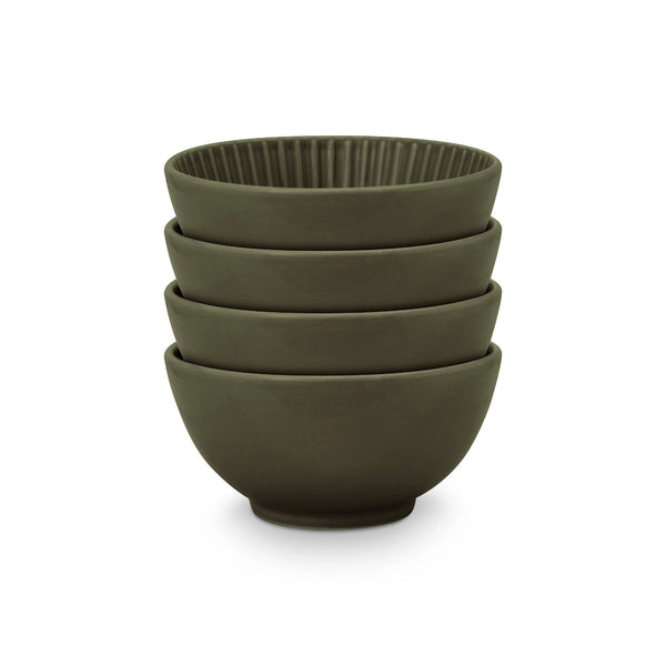 Set/4 Bowls on Foot Relievo Dark Green 15.5cm