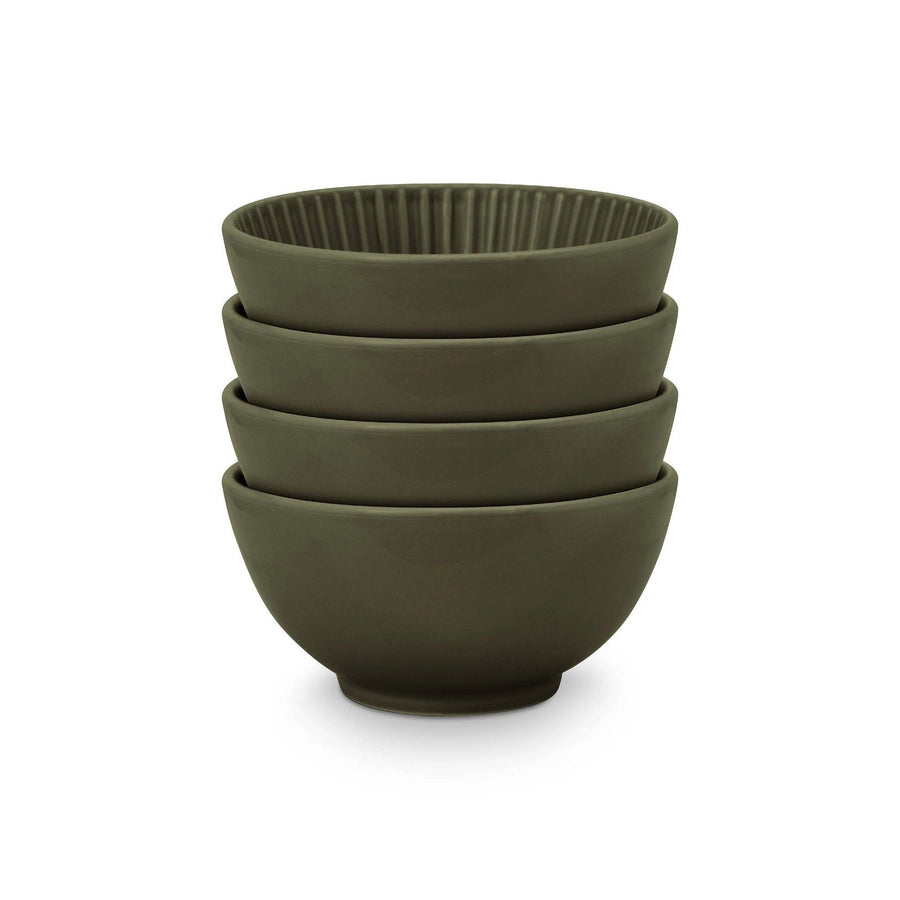 Set/4 Bowls on Foot Relievo Dark Green 15.5cm