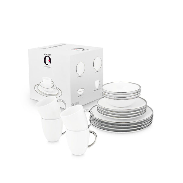 Set16 dinnerware raw white silver