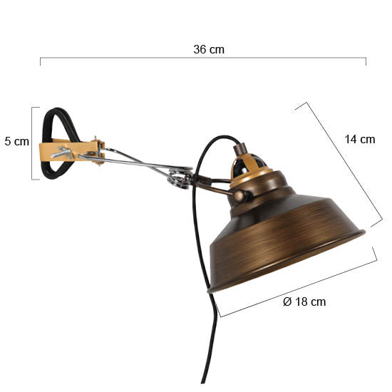 Klem-wandlamp nove 1320br bronskleurige kap 18cm