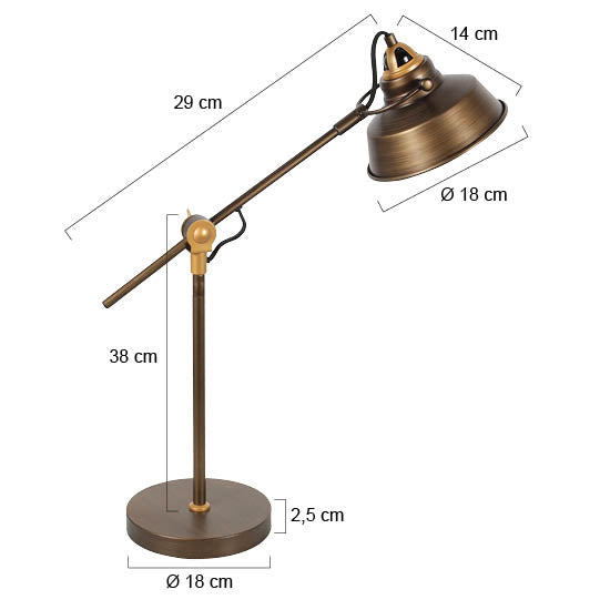 Bronzen stoere tafellamp nove 1321br met e27 fitting