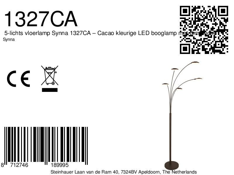 5-lichts vloerlamp synna 1327ca – cacao kleurige led booglamp met dimfunctie