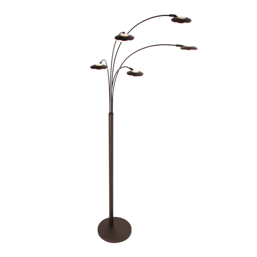 5-lichts vloerlamp synna 1327ca – cacao kleurige led booglamp met dimfunctie