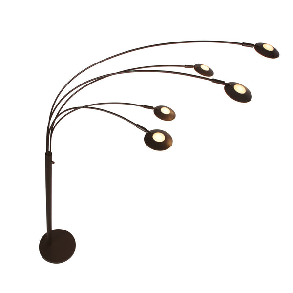 5-lichts vloerlamp synna 1327ca – cacao kleurige led booglamp met dimfunctie
