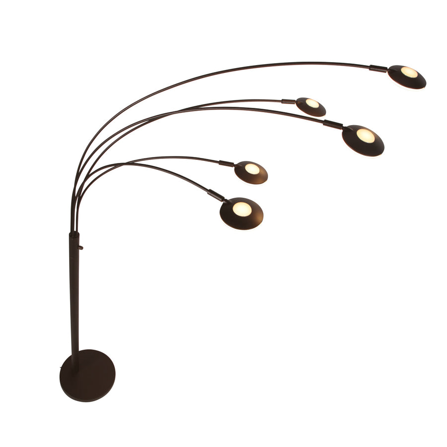 5-lichts vloerlamp synna 1327ca – cacao kleurige led booglamp met dimfunctie