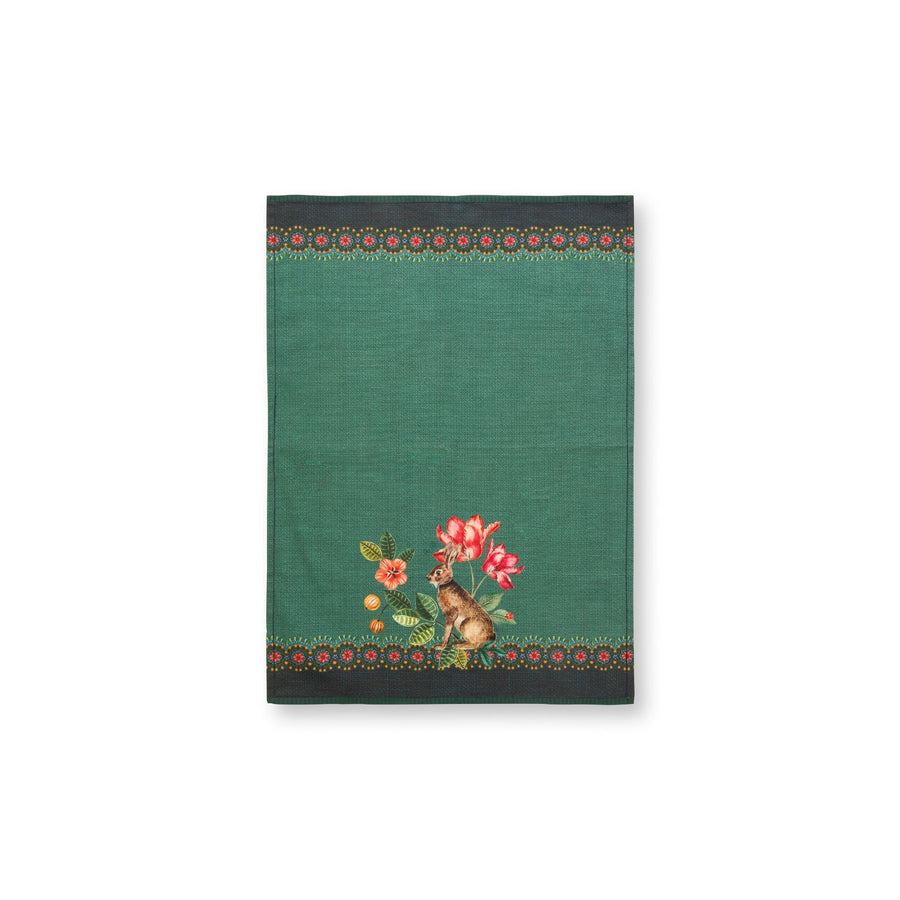Tea towel winter wonderland rabbit green 50x70cm