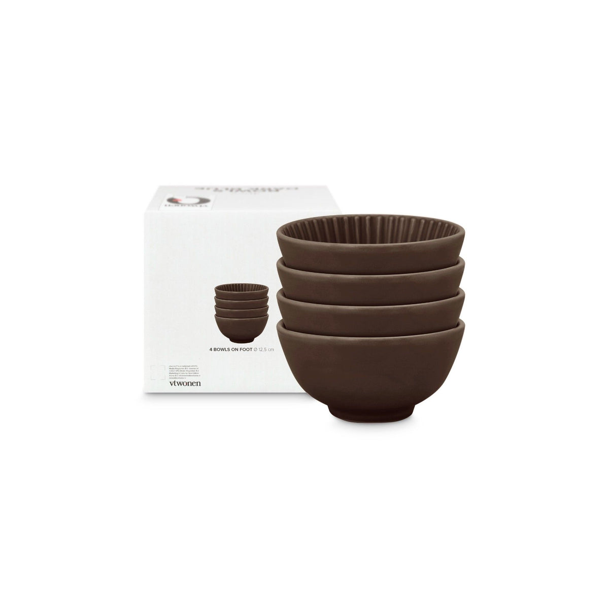 Set/4 Bowls on Foot Relievo Warm Brown 12.5cm