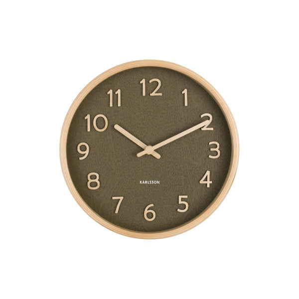 Wall clock Pure wood grain small moss green