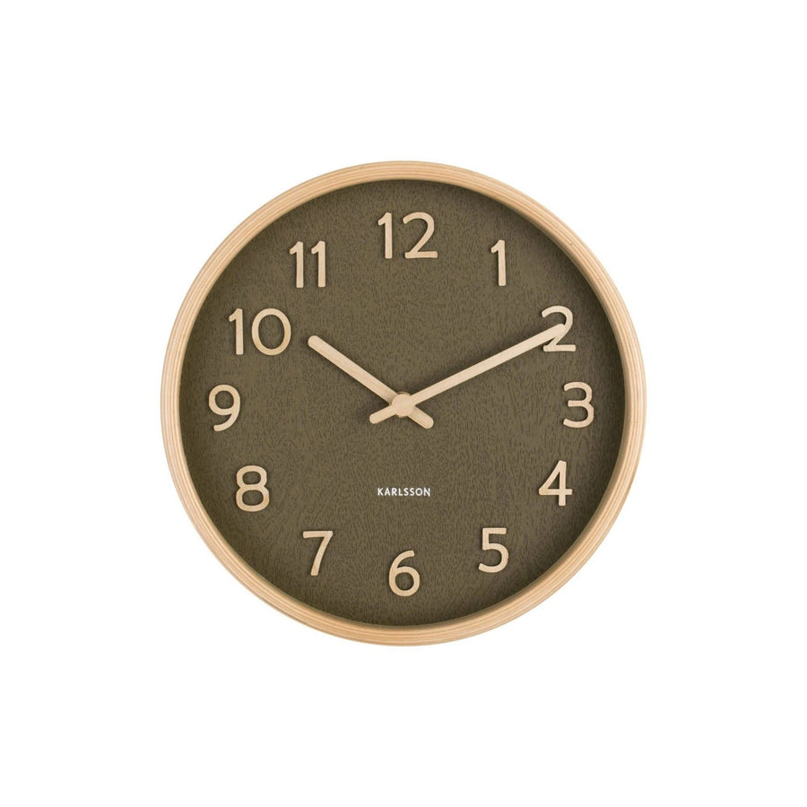 Wall clock Pure wood grain small moss green