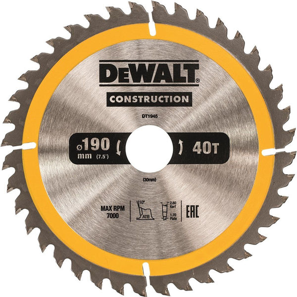 DT1945-QZ Construction cirkelzaagblad 190x30mm 40T
