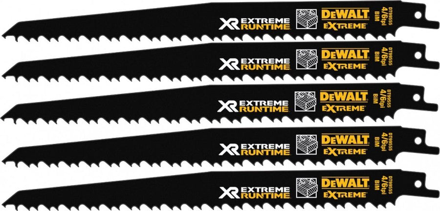"DT99555-QZ Xtreme Runtime 230mm (9"") 6TPI Recip Blade-5PK"