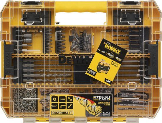 DT70763-QZ 85-delige set, speedboren, metaalboren, SDS+ beton, bits torx, TOUGH CASE