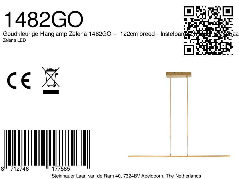 Hanglamp zelena 1482go gouden led lamp met instelbaar licht