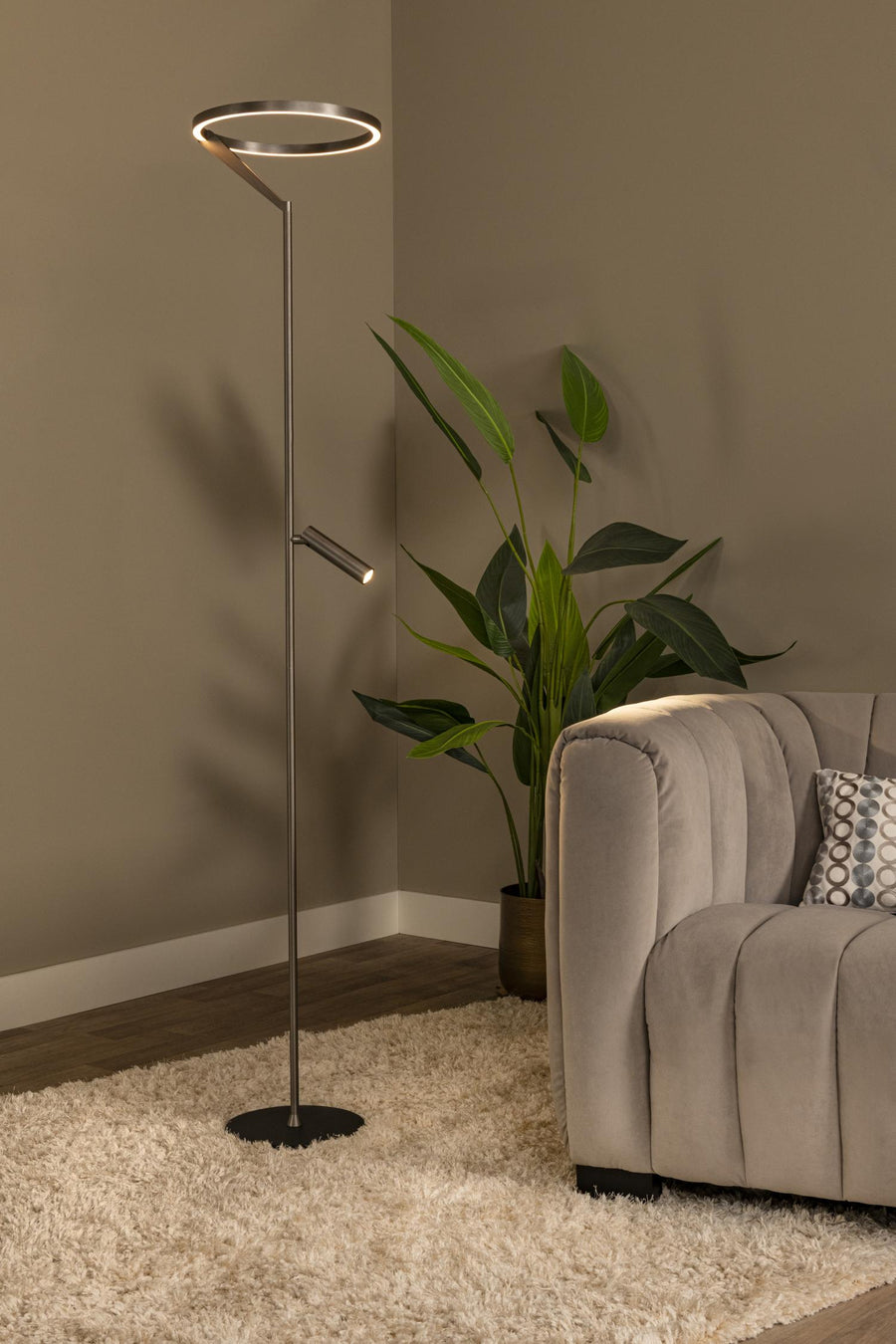 Lucide APPLAUSE dimbare LED-vloerlamp Ø 33 cm, 2700–4000 K, ijzergrijs