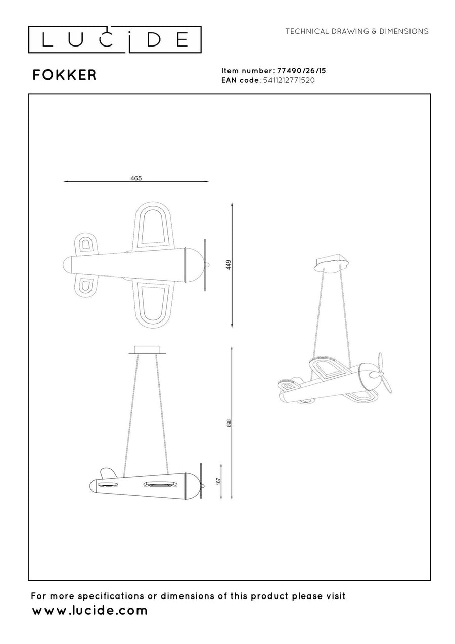 Lucide FOKKER LED-hanglamp 28 W, ijzergrijs