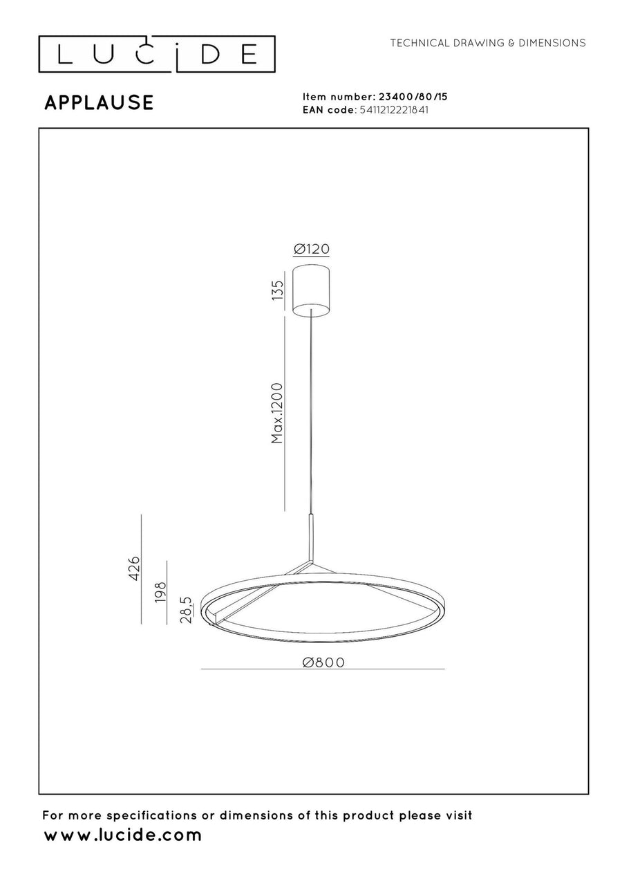 Lucide APPLAUSE dimbare LED-hanglamp met bewegingssensor Ø 80 cm, 50 W, 2700–4000 K, ijzergrijs