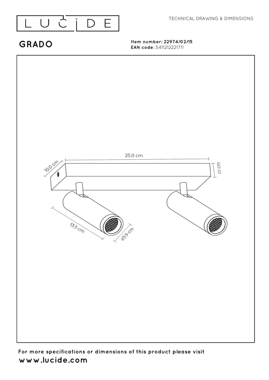 Lucide GRADO plafondspot 2 × GU10, ijzergrijs