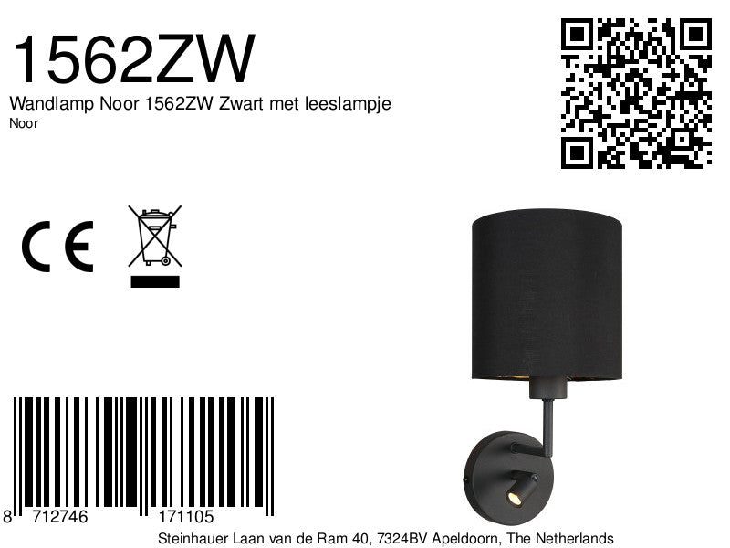 Wandlamp Noor 1562ZW Zwart