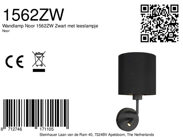 Wandlamp Noor 1562ZW Zwart