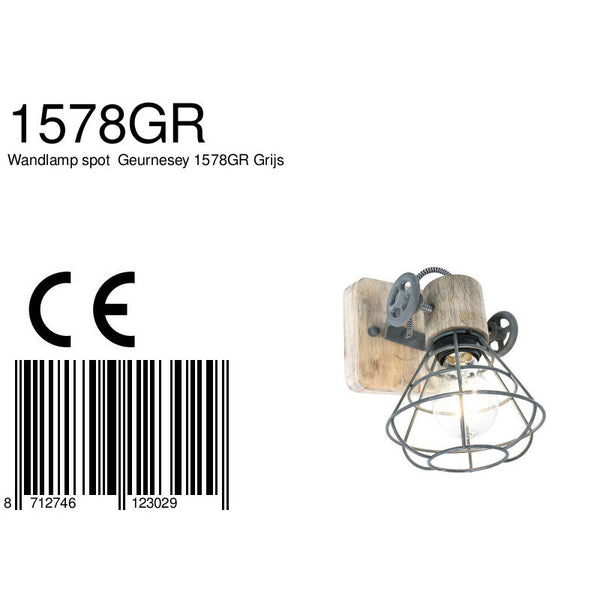 Grijze wandlamp / spot geurnesey 1578gr met e27 fitting