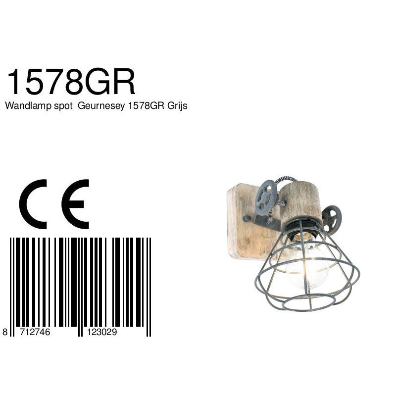 Grijze wandlamp / spot geurnesey 1578gr met e27 fitting