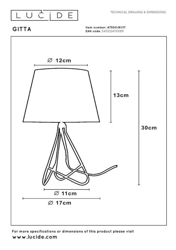 Lucide GITTA tafellamp Ø 17 cm, E14, koper