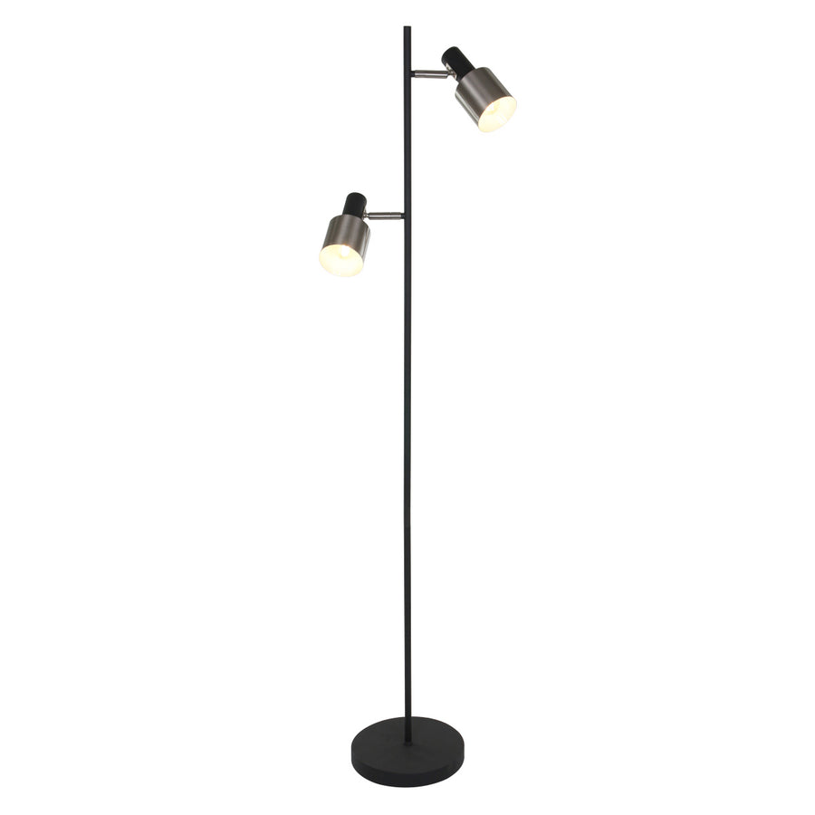 Vloerlamp fjorgard 1702zw - stoere 2-lichts lamp in zwart met metaal