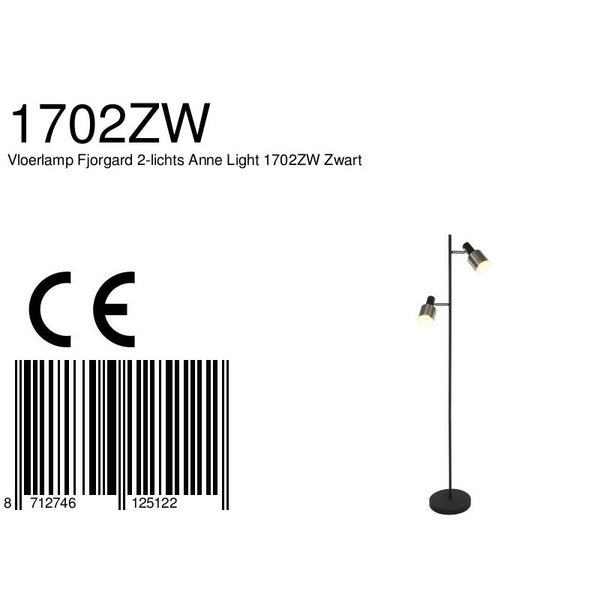 Vloerlamp fjorgard 1702zw - stoere 2-lichts lamp in zwart met metaal