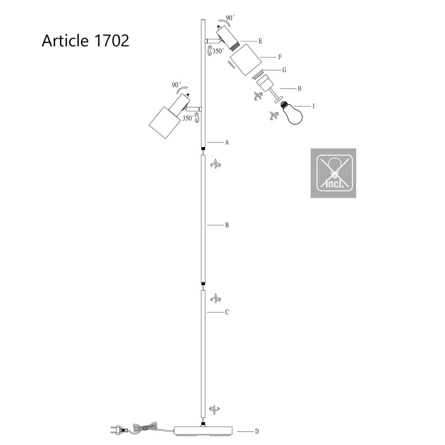 Vloerlamp fjorgard 1702zw - stoere 2-lichts lamp in zwart met metaal