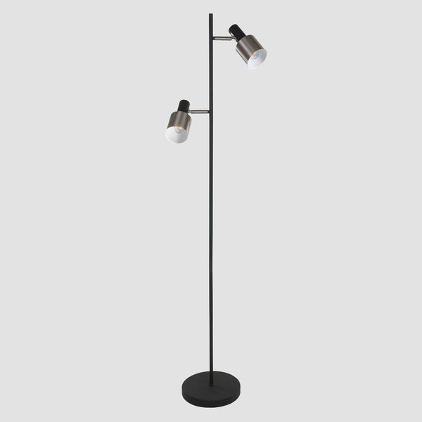 Vloerlamp fjorgard 1702zw - stoere 2-lichts lamp in zwart met metaal
