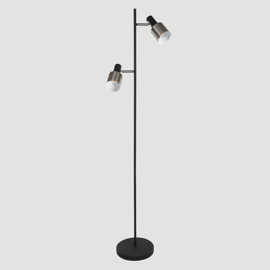 Vloerlamp fjorgard 1702zw - stoere 2-lichts lamp in zwart met metaal